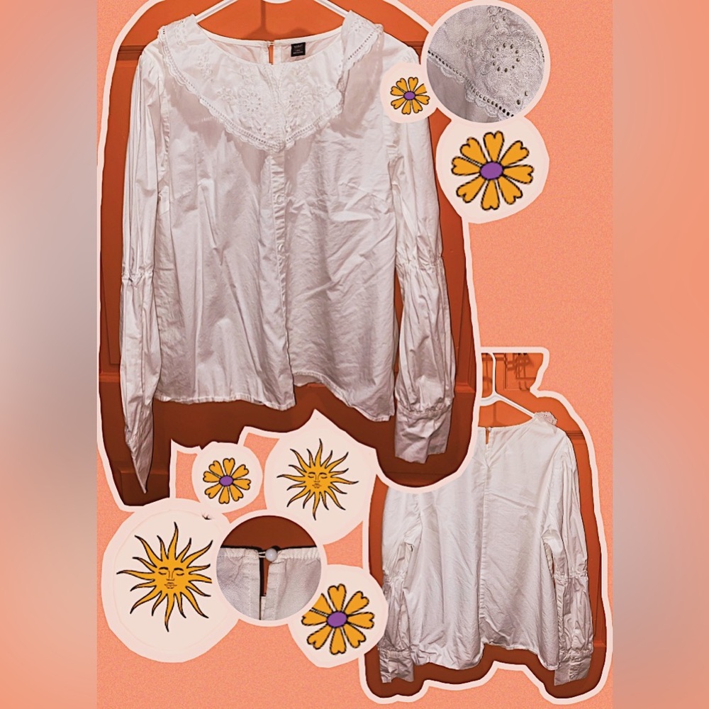 White statement collar button down with keyhole back